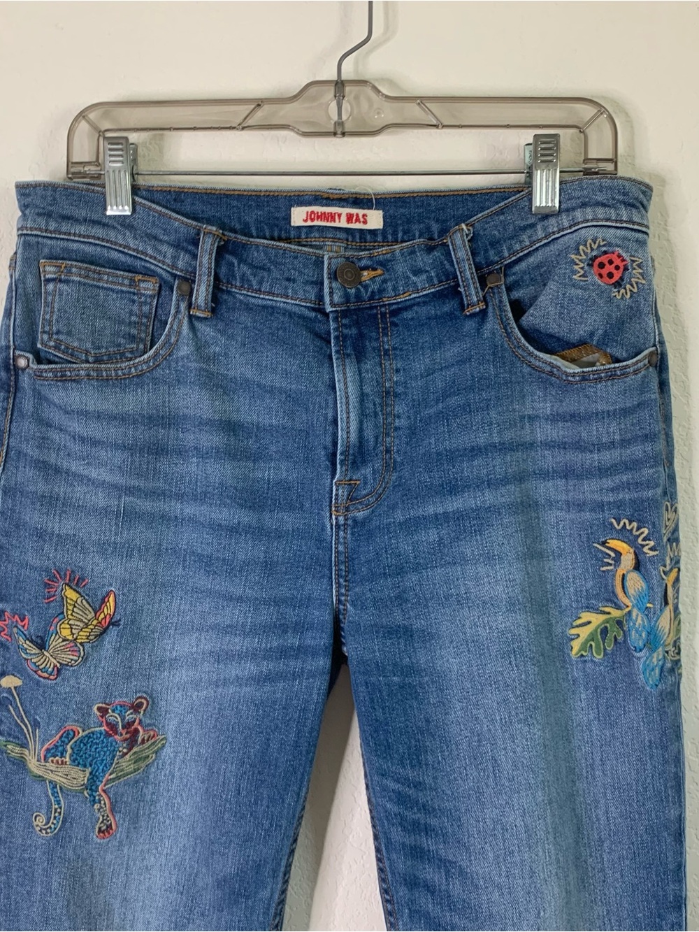 Johnny was Womens the cropped boyfriend embroidered mid rise jeans 29 - Picture 3 of 10